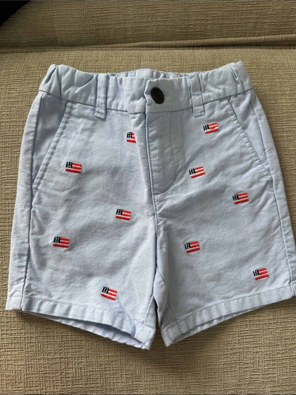 Janie & Jack Light Blue Kids Shorts with Embroidered American Flags Size 2T